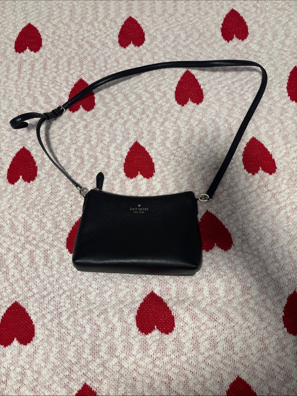 kate spade black pebble leather crossbody with gold logo detail
